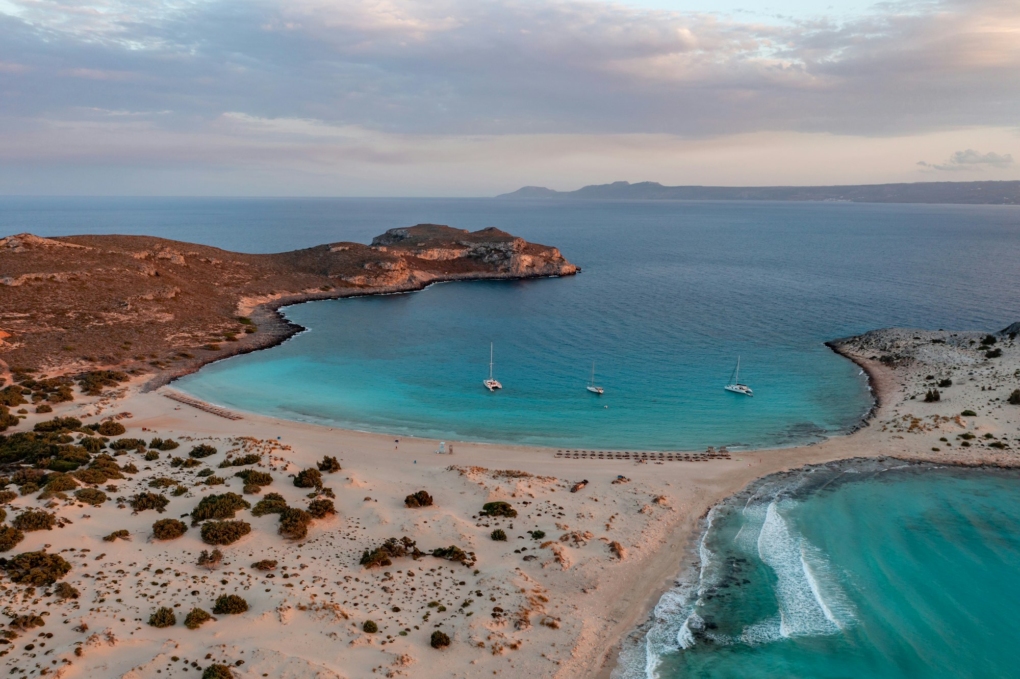 Elafonisos Greek island, Simos sandy beach, aerial drone view. Peloponnese. Greece.